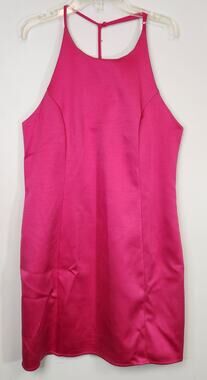 NWT SUGAR+LIPS Womens Hot Pink T-Strap Satin Dress-Size Large